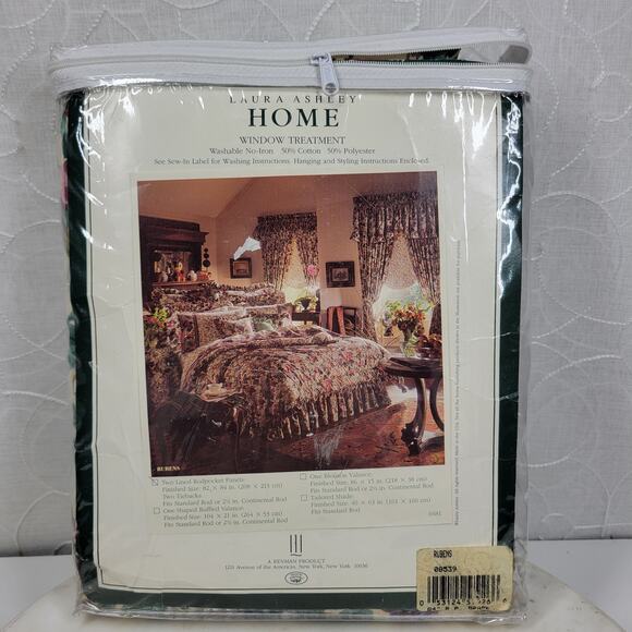 Vintage Laura Ashley Rubens Floral Rod Pocket Drapes 82x84 Set of 2 Panels NEW - Picture 3 of 15